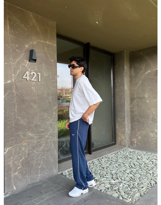 2 İPLIK KUMAŞ YANDAN BIYELI NK PACA LASTIK EŞOFMAN ALTI MAVİ