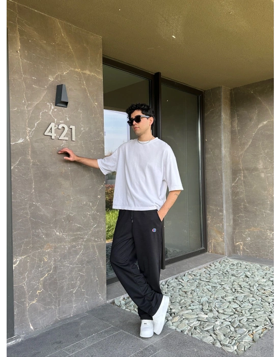 2 İPLIK KUMAŞ C NAKIŞ PACA LASTIK EŞOFMAN ALTI SİYAH