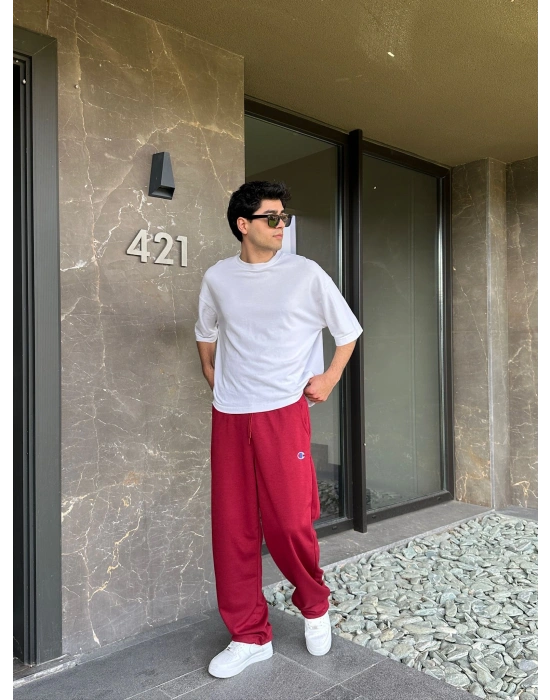 2 İPLIK KUMAŞ C NAKIŞ PACA LASTIK EŞOFMAN ALTI KIRMIZI