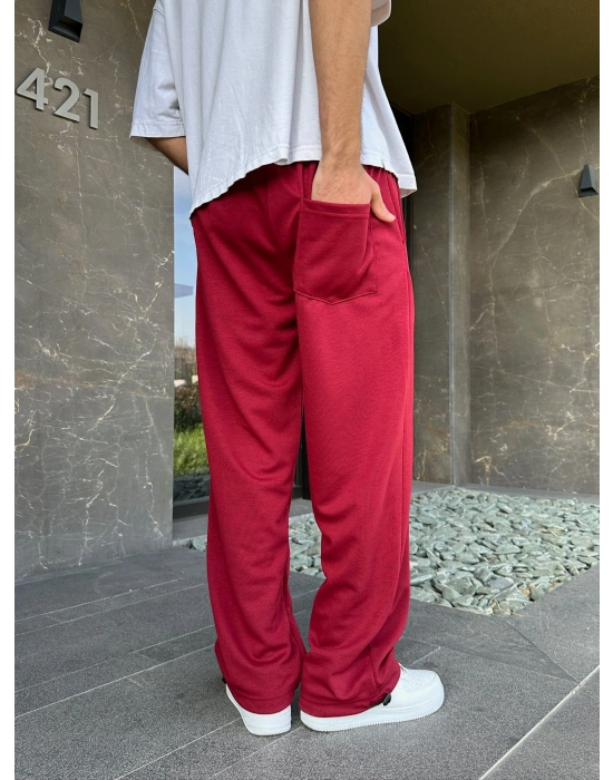 2 İPLIK KUMAŞ V NAKIŞ PACA LASTIK EŞOFMAN ALTI KIRMIZI