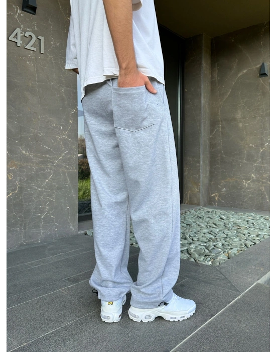 2 İPLIK KUMAŞ V NAKIŞ PACA LASTIK EŞOFMAN ALTI GRİ