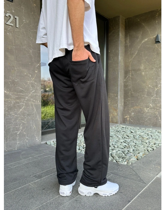 2 İPLIK KUMAŞ V NAKIŞ PACA LASTIK EŞOFMAN ALTI SİYAH