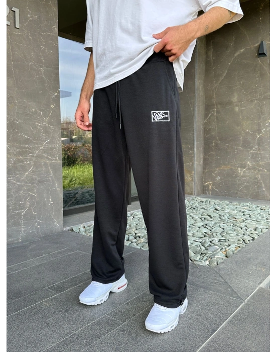 2 İPLIK KUMAŞ V NAKIŞ PACA LASTIK EŞOFMAN ALTI SİYAH