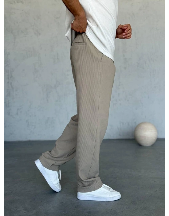 BAGGY KALIP DS FİTİLLİ PANTOLON KREM