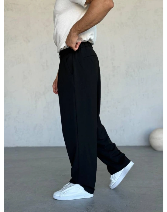 EXTRA BAGGY KALIP DS PİLELİ KUMAŞ PANTOLON SİYAH