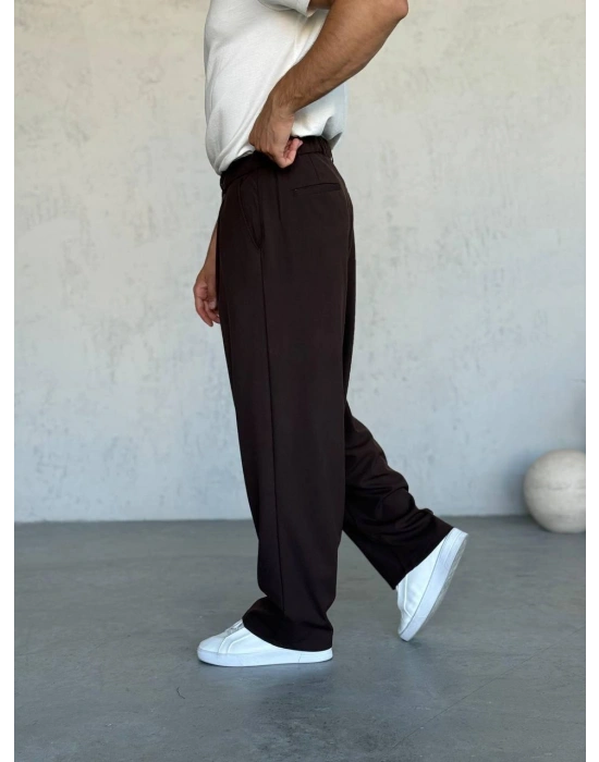 EXTRA BAGGY KALIP DS PİLELİ KUMAŞ PANTOLON ACI KAHVE