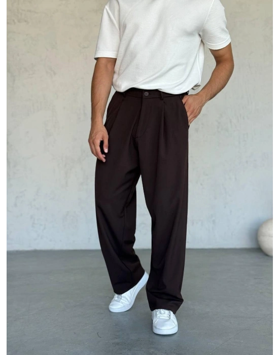 EXTRA BAGGY KALIP DS PİLELİ KUMAŞ PANTOLON ACI KAHVE