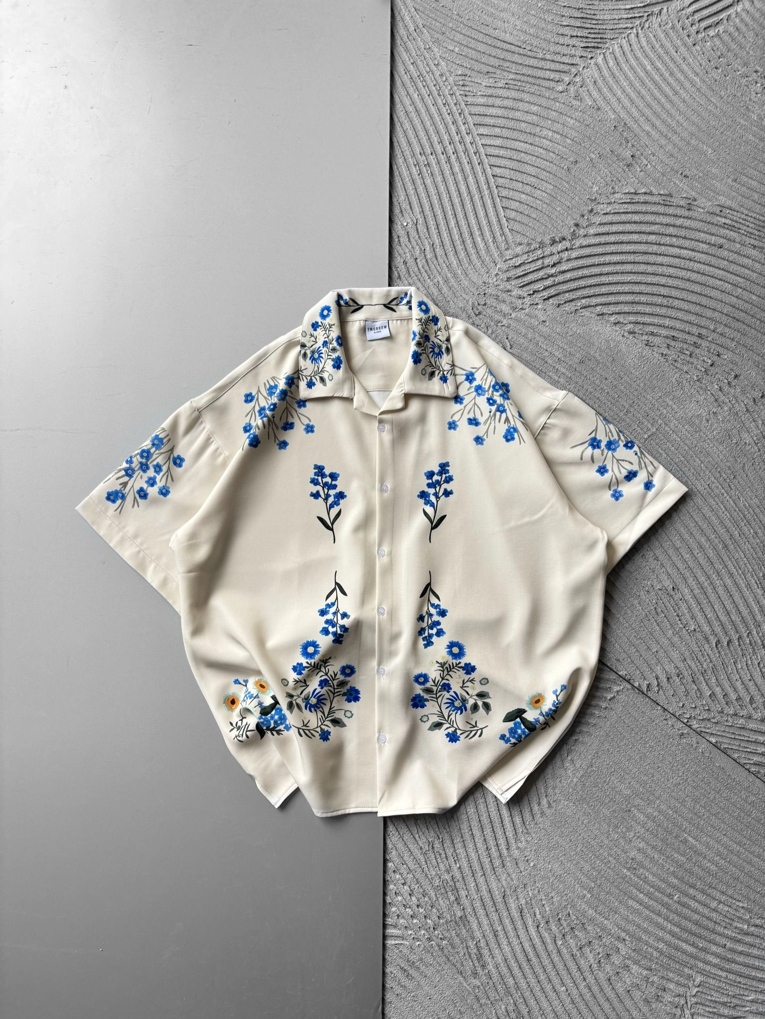 MAVİ ÇİÇEK VİNTAGE OVERSİZE GÖMLEK