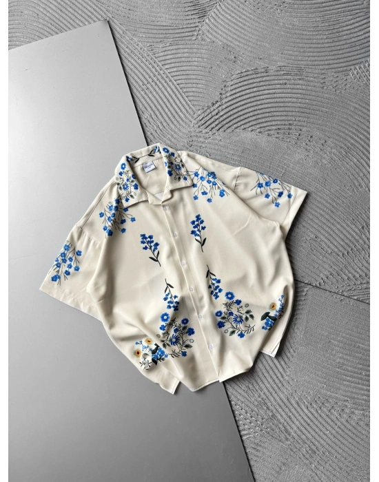 MAVİ ÇİÇEK VİNTAGE OVERSİZE GÖMLEK