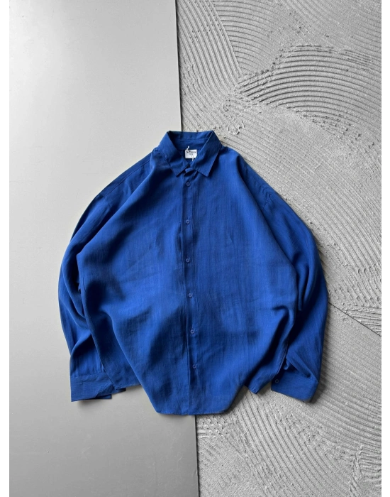 POLO YAKA MODAL KUMAŞ OVERSIZE GÖMLEK MAVİ