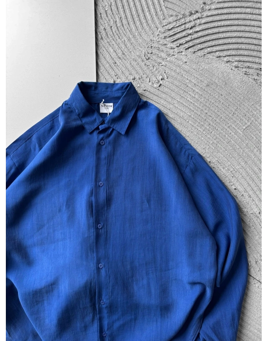 POLO YAKA MODAL KUMAŞ OVERSIZE GÖMLEK MAVİ