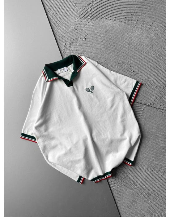 POLO YAKA NAKIŞ MORROW TİŞÖRT BEYAZ