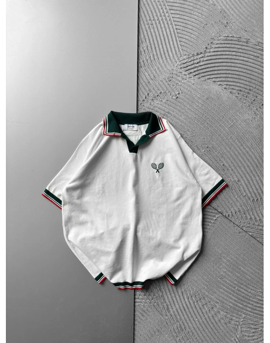 POLO YAKA NAKIŞ MORROW TİŞÖRT BEYAZ