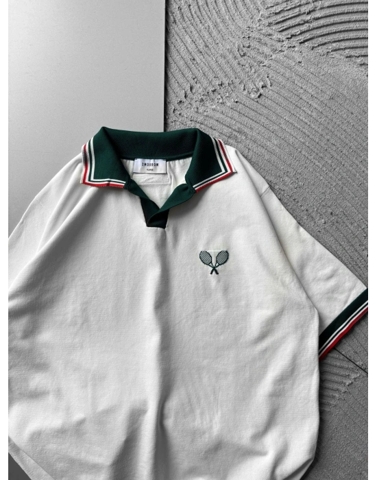 POLO YAKA NAKIŞ MORROW TİŞÖRT BEYAZ
