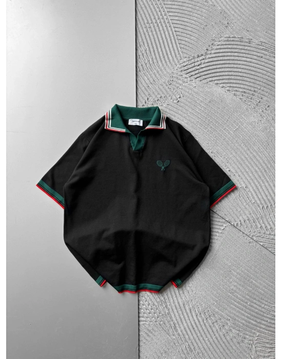 POLO YAKA NAKIŞ MORROW TİŞÖRT SİYAH