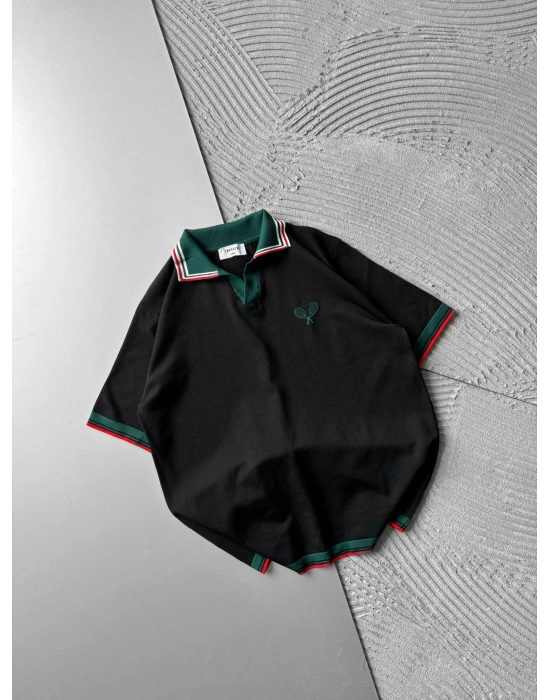 POLO YAKA NAKIŞ MORROW TİŞÖRT SİYAH