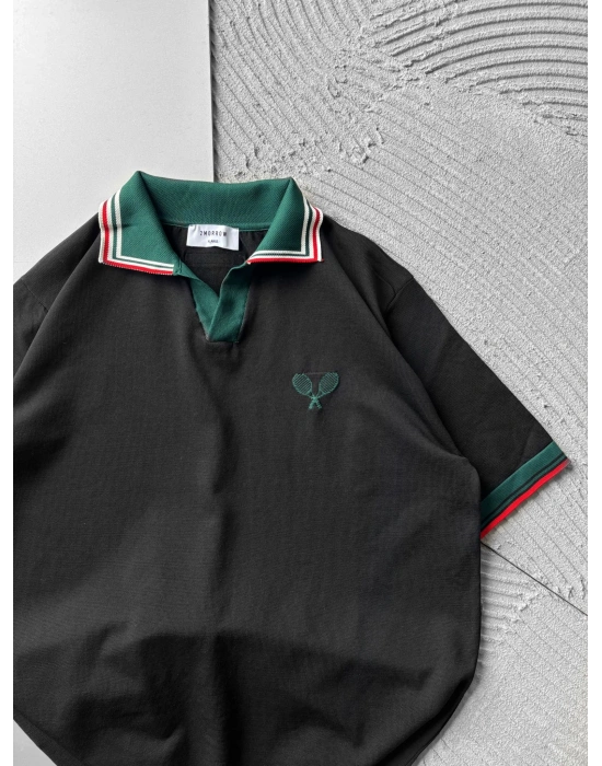 POLO YAKA NAKIŞ MORROW TİŞÖRT SİYAH