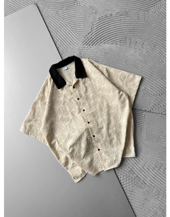 İŞLEME DESENLİ OVERSİZE GÖMLEK KREM