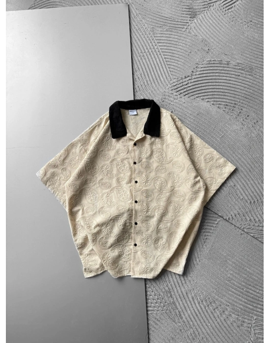 İŞLEME DESENLİ OVERSİZE GÖMLEK KREM