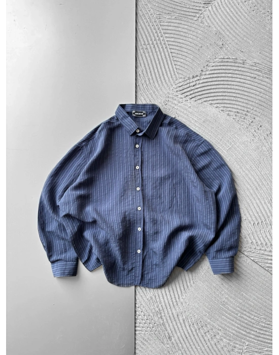 ÇİZGİLİ MODAL KUMAŞ OVERSİZE GÖMLEK LACİ