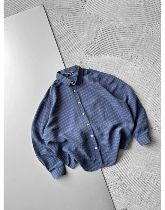 ÇİZGİLİ MODAL KUMAŞ OVERSİZE GÖMLEK LACİ