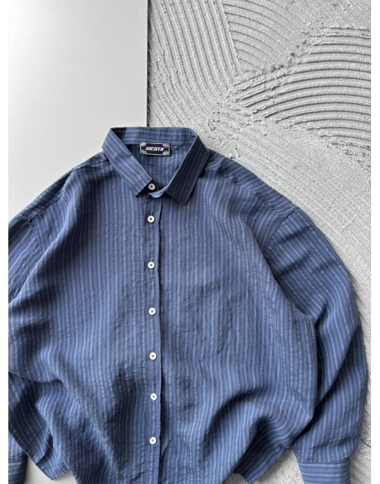 ÇİZGİLİ MODAL KUMAŞ OVERSİZE GÖMLEK LACİ