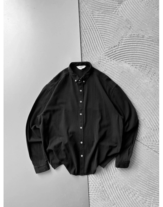 KETEN KUMAŞ GİGİ OVERSİZE GÖMLEK SİYAH