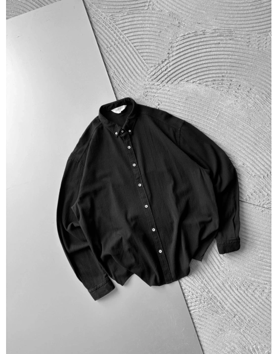 KETEN KUMAŞ GİGİ OVERSİZE GÖMLEK SİYAH