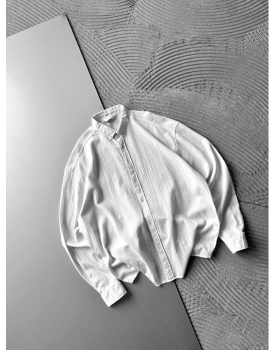 KETEN KUMAŞ GİGİ OVERSİZE GÖMLEK BEYAZ