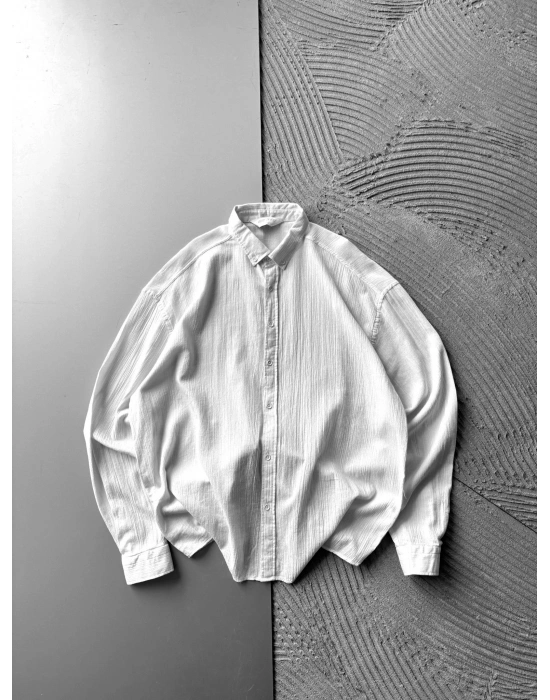 KETEN KUMAŞ GİGİ OVERSİZE GÖMLEK BEYAZ