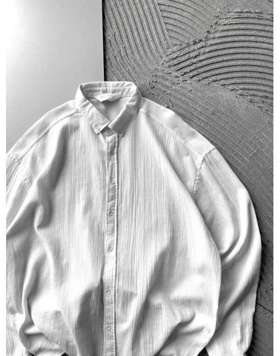 KETEN KUMAŞ GİGİ OVERSİZE GÖMLEK BEYAZ