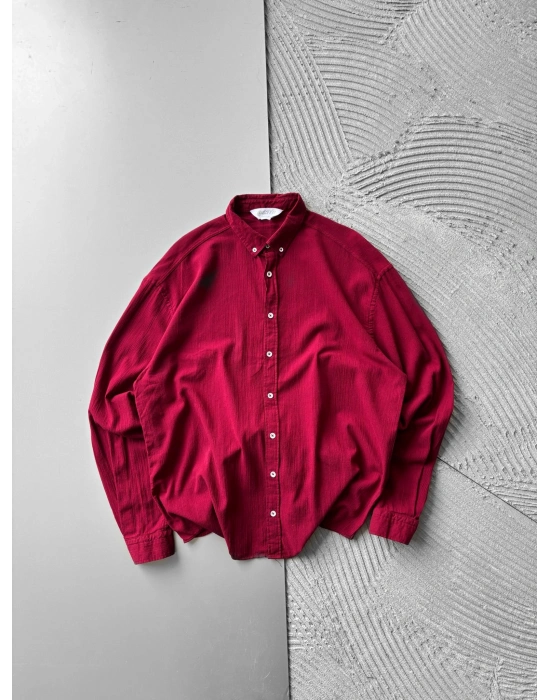 KETEN KUMAŞ GİGİ OVERSİZE GÖMLEK KIRMIZI