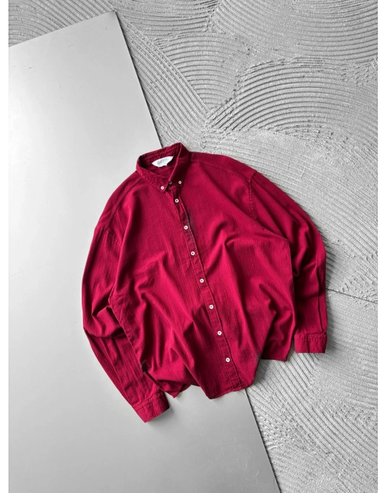 KETEN KUMAŞ GİGİ OVERSİZE GÖMLEK KIRMIZI