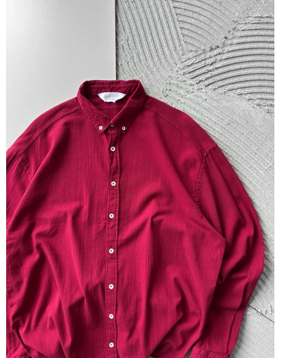 KETEN KUMAŞ GİGİ OVERSİZE GÖMLEK KIRMIZI