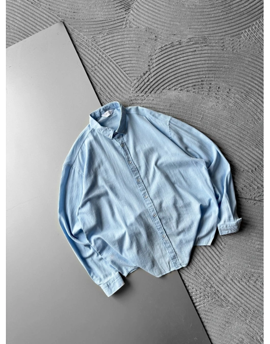 KETEN KUMAŞ GİGİ OVERSİZE GÖMLEK BEBE MAVİSİ