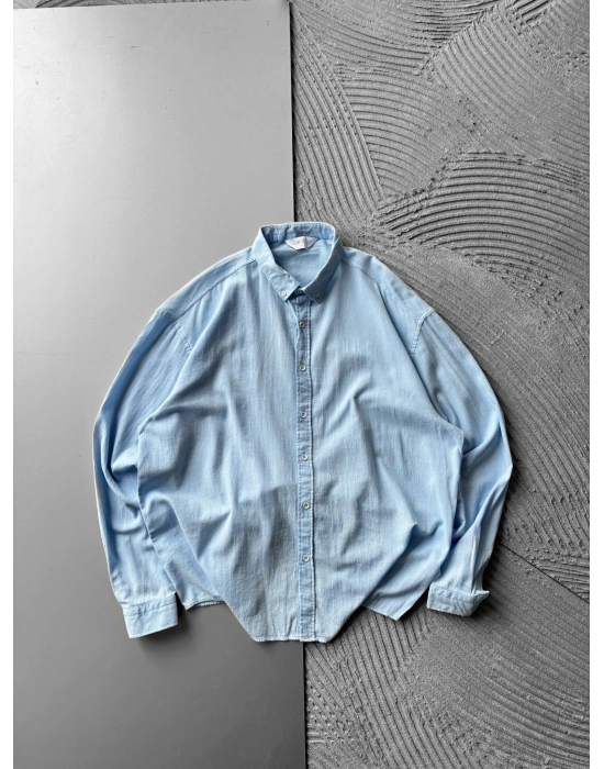 KETEN KUMAŞ GİGİ OVERSİZE GÖMLEK BEBE MAVİSİ