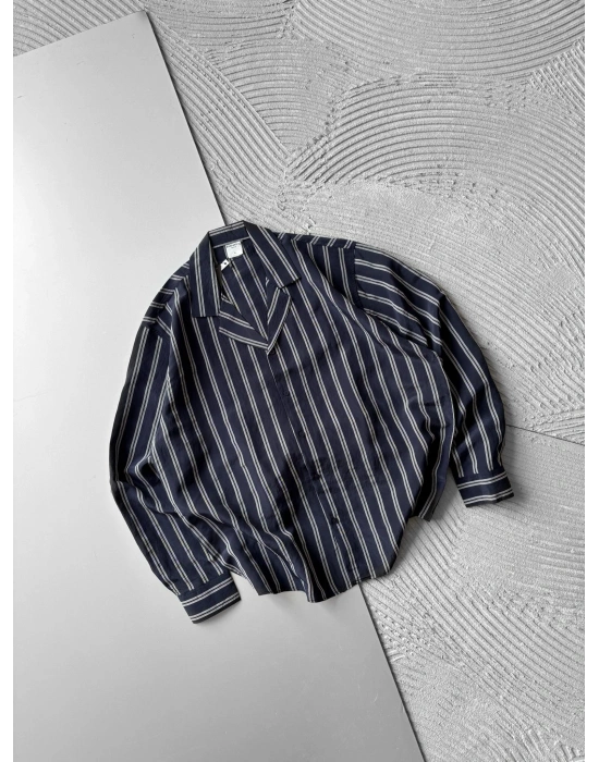 ÇİZGİLİ MODAL MARRA OVERSİZE GÖMLEK LACİ