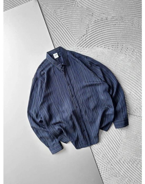 İNCE ÇİZGİLİ MODAL MARRA OVERSİZE GÖMLEK LACİ