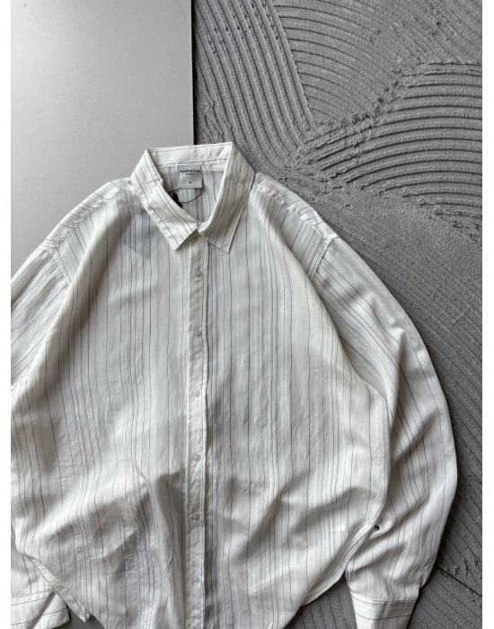 İNCE ÇİZGİLİ MODAL MARRA OVERSİZE GÖMLEK BEYAZ