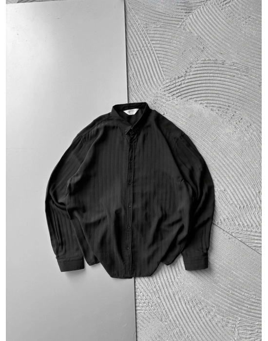 ARMÜR ÇİZGİLİ GİGİ OVERSİZE GÖMLEK SİYAH