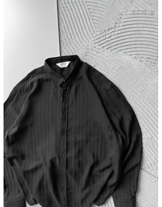 ARMÜR ÇİZGİLİ GİGİ OVERSİZE GÖMLEK SİYAH