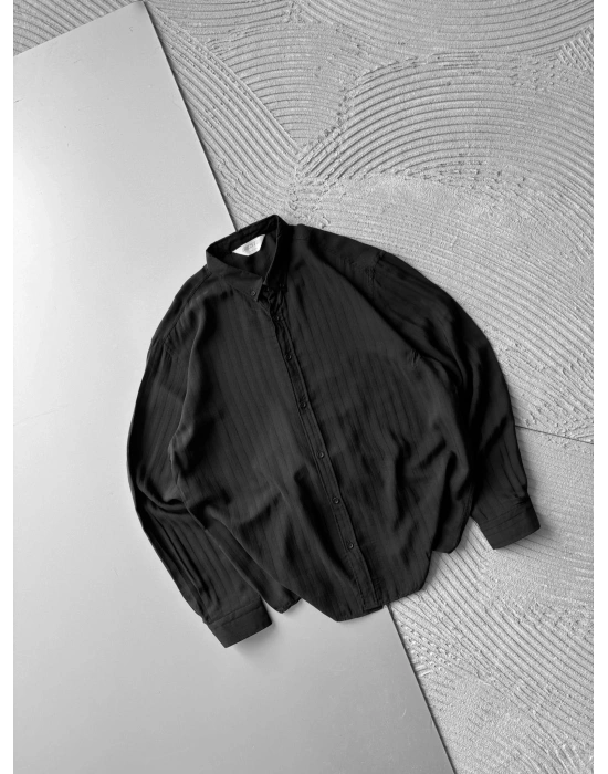 ARMÜR ÇİZGİLİ GİGİ OVERSİZE GÖMLEK SİYAH