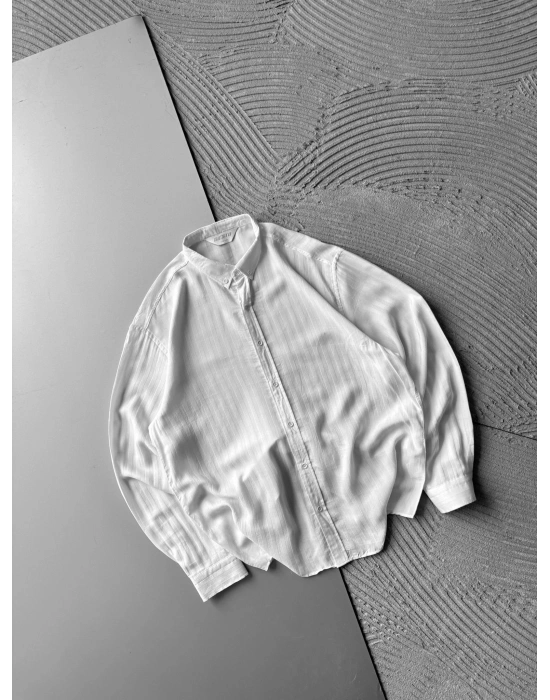 ARMÜR ÇİZGİLİ GİGİ OVERSİZE GÖMLEK BEYAZ