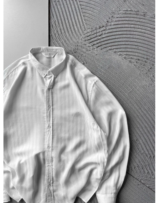 ARMÜR ÇİZGİLİ GİGİ OVERSİZE GÖMLEK BEYAZ