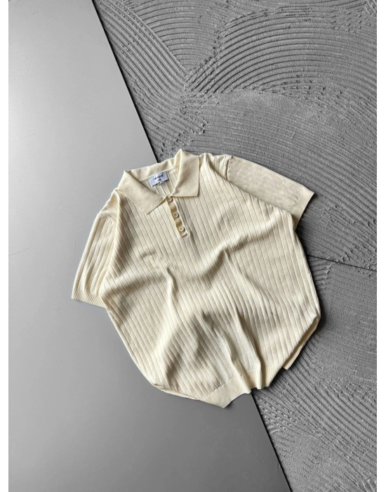 DÜĞMELİ POLO YAKA BASİC A KALİTE TRİKO KREM