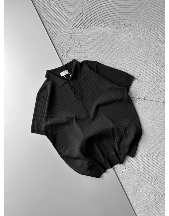 DÜĞMELİ POLO YAKA BASİC A KALİTE TRİKO SİYAH