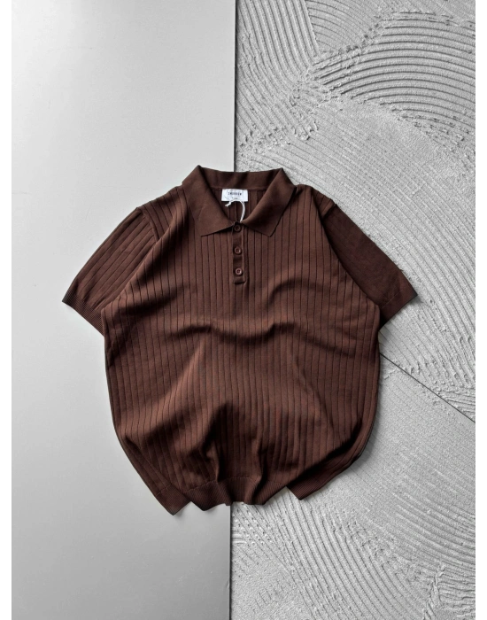 DÜĞMELİ POLO YAKA BASİC A KALİTE TRİKO KAHVE