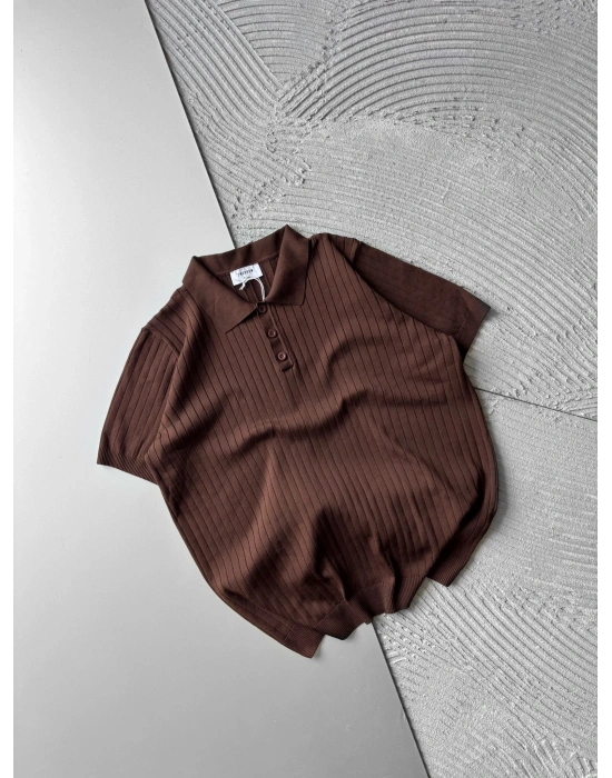 DÜĞMELİ POLO YAKA BASİC A KALİTE TRİKO KAHVE