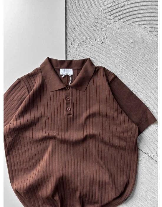 DÜĞMELİ POLO YAKA BASİC A KALİTE TRİKO KAHVE