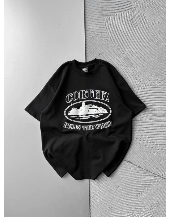 CORT ÖN BASKI OVERSİZE TİŞÖRT SİYAH